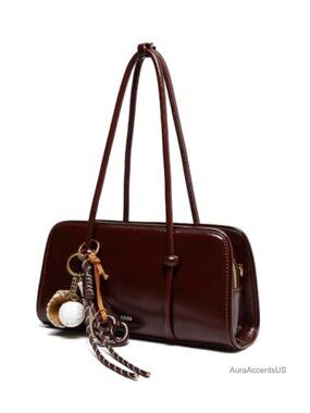 Women's Glossy PU Leather Top Handle Bag with Crossbody Strap and Baseball Charm
